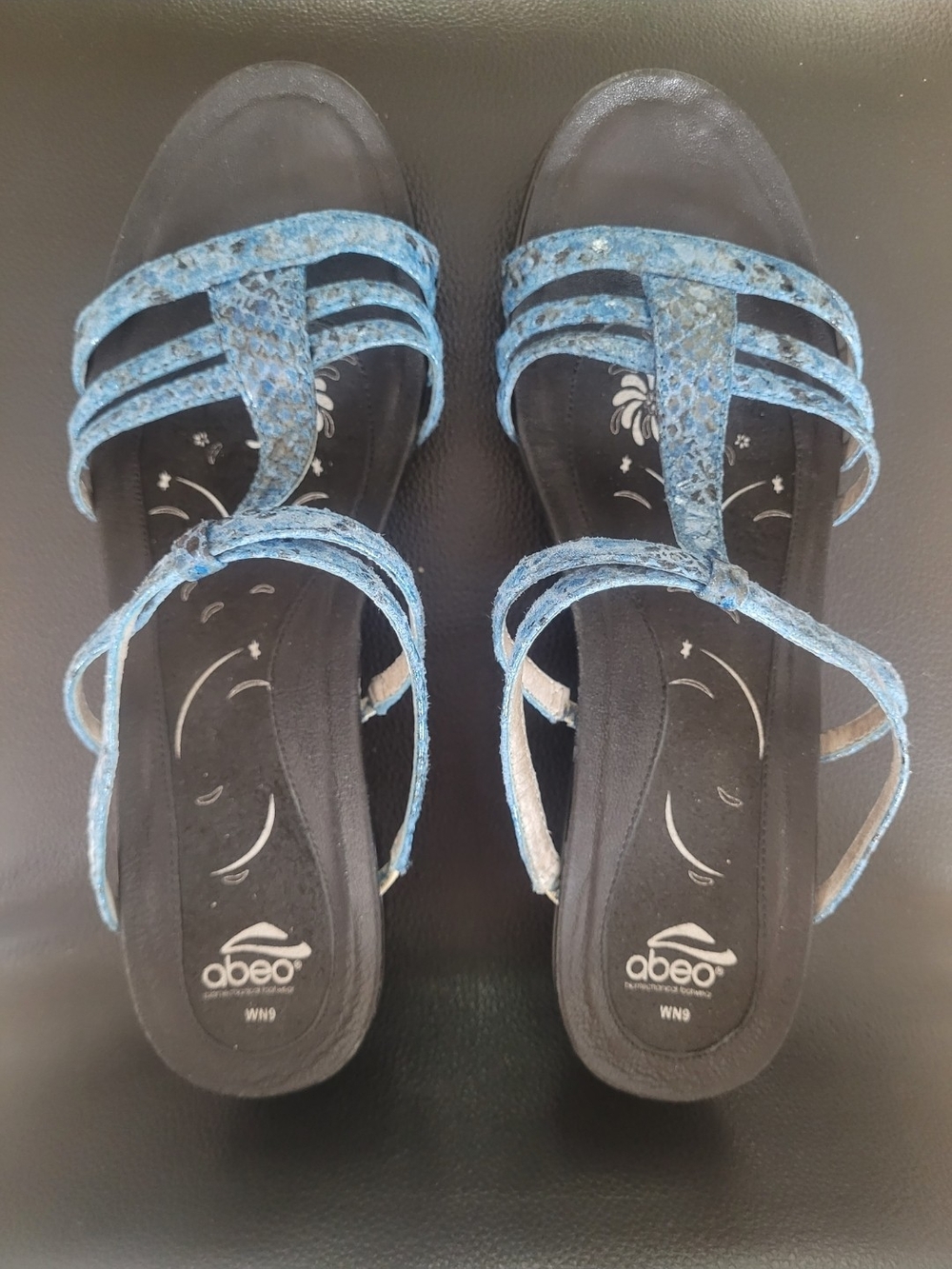 Abeo Grace Blue Strappy Mid-Heel Sandals,Leather,Women's 9 - Picture 3 of 12